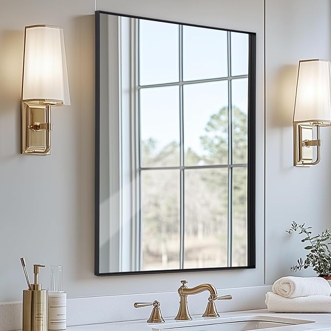 Wall Mirror 24" x 36" for Bathroom Modern Black Deep Frame Mirror for Wall Decorative Horizontal or Vertical Wall Mounted Mirror for Bedroom Living Room Entryway Wall Decor