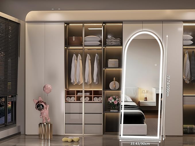 Hasipu 79" X 36" Full Length Mirror with Lights, White Frame Arch Led Mirror Full Length and 3 Colors Temperatures & Brightness Adjustable,Light Up Mirror Full Body for Bedroom Cloakroom Living Room