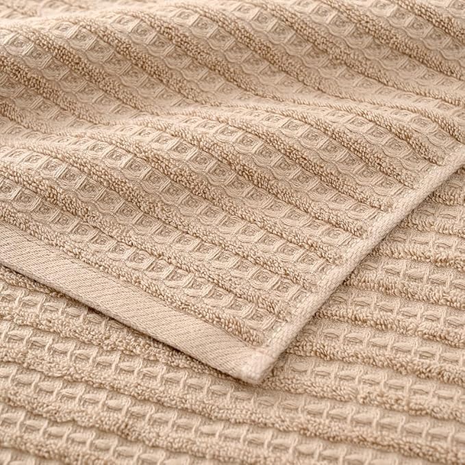 sense gnosis Brown Hand Towel Set of 2 Waffle with Terry Striped Pattern 100% Cotton Ultra Soft Absorbent Towels for Bathroom Kitchen Home 13 x 29 Inch