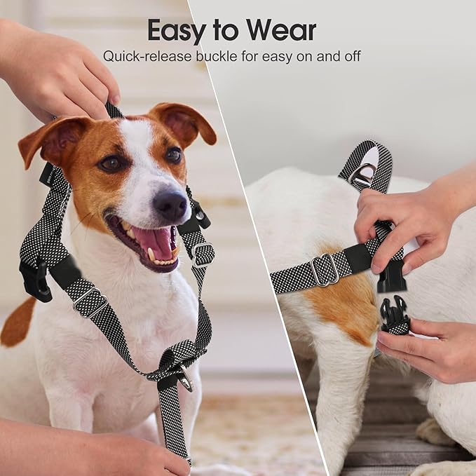 Annchwool Adjustable Dog Harness-Lightweight No Pull Dog Harness with Handle for Small & Medium and Large Dogs-Front Clip Easy for Walking Vest Harness(Black,L)