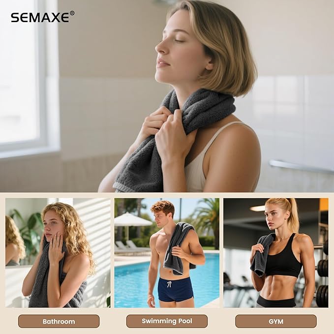 SEMAXE 12 Pack Hand Towels for Bathroom, 100% Cotton Towels with Hanging Loops, Soft and Highly Absorbent, Hand Towel Set for Gym, Shower, Hotel, Spa and Kitchen, Grey