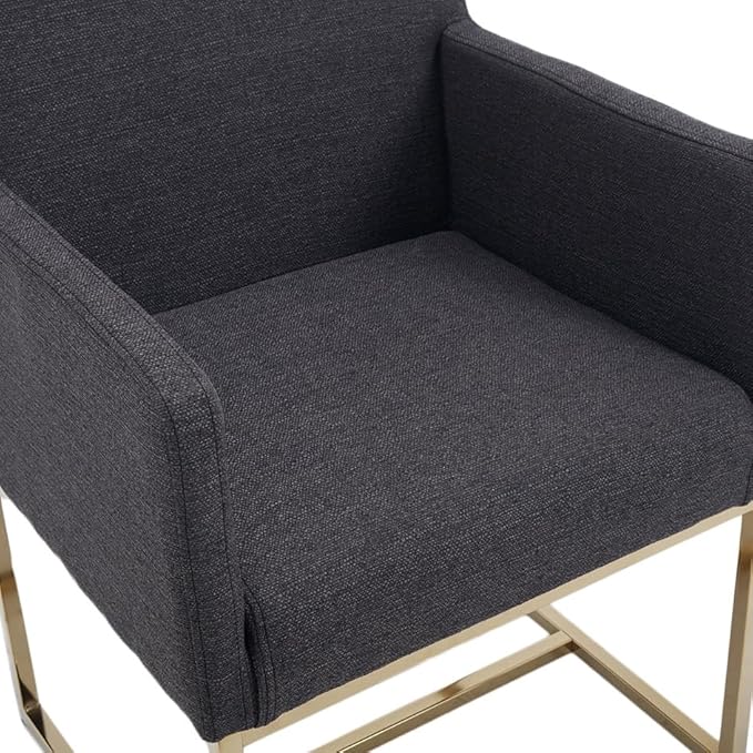 Upholstered Dining Chairs with Armrest Set of 6 Mid Century Modern Accent Chairs Armchairs with Gold Metal Frame, Modern Kitchen & Dining Room Chairs, Charcoal