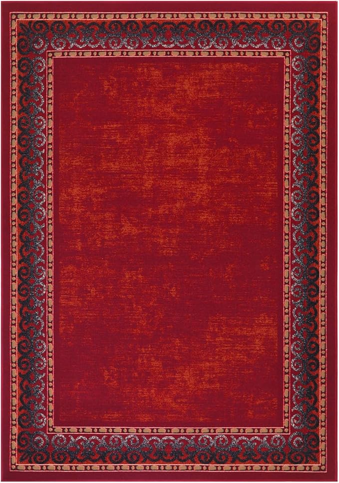 Antep Rugs Alfombras Bordered Modern 8x10 Non-Slip (Non-Skid) Low Pile Rubber Backing Indoor Area Rug (Maroon Red, 7'10" x 10')