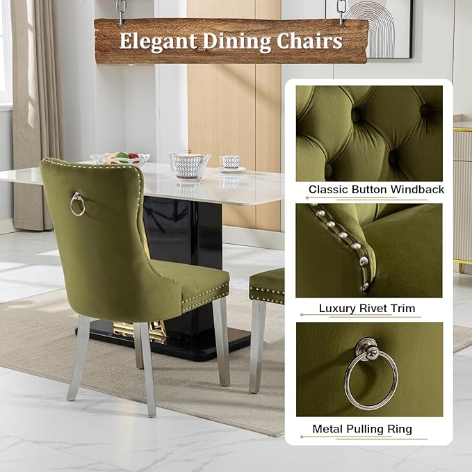 Goujxcy Round Dining Table Set for 6, Modern Glass Kitchen Table and Chairs Set of 6, 7-Piece Dining Room Table Set w/47 Circle Silver Glass Dining Table and 6 Upholstered Velvet Chairs