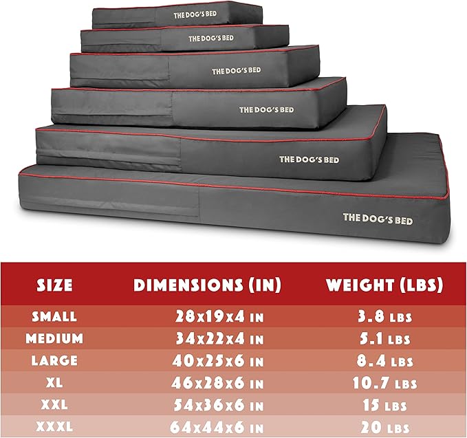 The Dog’s Bed Orthopedic Memory Foam Dog Bed, XXXL Grey/Red 64x44, Pain Relief for Arthritis, Hip & Elbow Dysplasia, Post Surgery, Lameness, Supportive, Calming, Waterproof Washable Cover