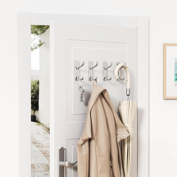 pickpiff 10-Pack Adhesive Wall Coat Hooks - Heavy Duty Stick-On Door Hanger, Metal Hook for Hanging Towel,Purse, Robe, Backpack, Jacket, Clothes - for Bathroom,Dorm, Closet, Kitchen - Silver