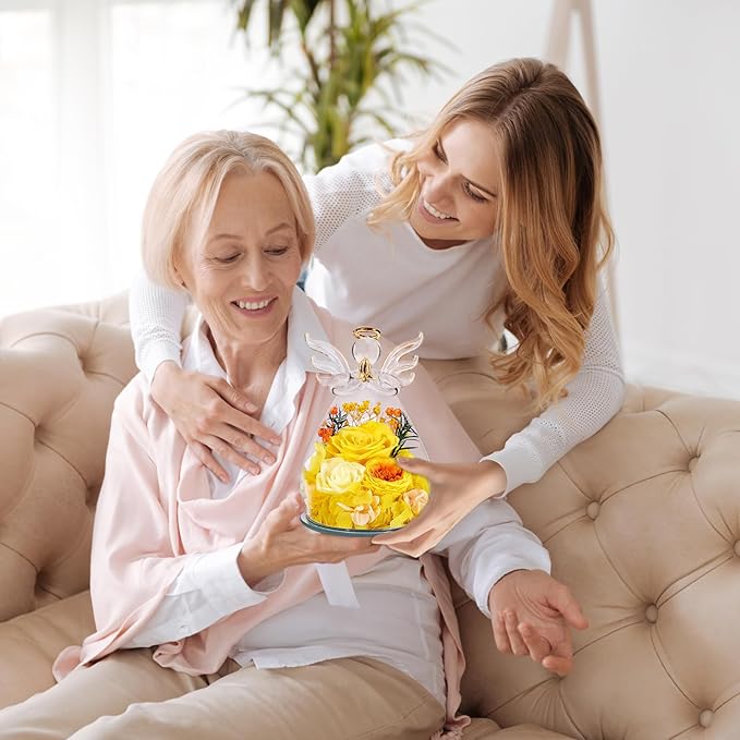 Birthday Gifts for Women Mom Preserved Roses in Glass Angel Figurines Fresh Flowers for Delivery Forever Flowers Eternal Rose Christmas for Grandma Sister Wife Her from Daughter