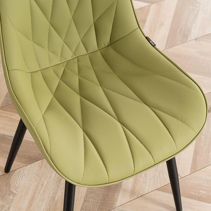 Rowill Modern Dining Chairs Set of 2 Upholstered Faux Leather Kitchen Chairs with Soft Cushion Backrest, Sturdy Metal Legs & Non-Slip Pads, Perfect for Home Dining Room, Kitchen, Avocado Green