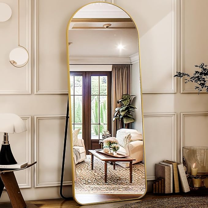 HARRITPURE Arched Full Length Mirror - 64"x21" Large Floor Standing Mirror Aluminum Frame Dressing Mirrors with Stand for Bedroom/Living Room Wall Mounted, Gold