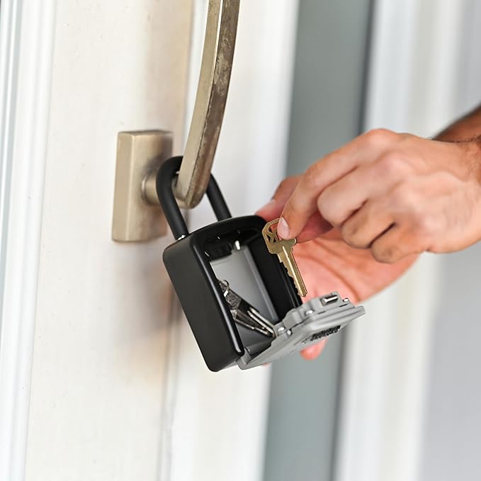 Iron Lock® Key Lock Box Portable with U-Shackle – Small Waterproof Heavy-Duty Metal Safe with 4-Digit Combination for Spare Keys Outside on Door Knob, Fence, or Gate (Grey, Small)