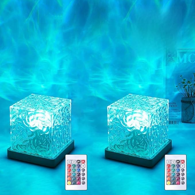 Ocean Wave Projection Lamp, 16 Color RGB Mood Light with Remote, 3D Water Ripple Night Light for Kids Room, Meditation, Yoga, Home Decor(2 Pcs)