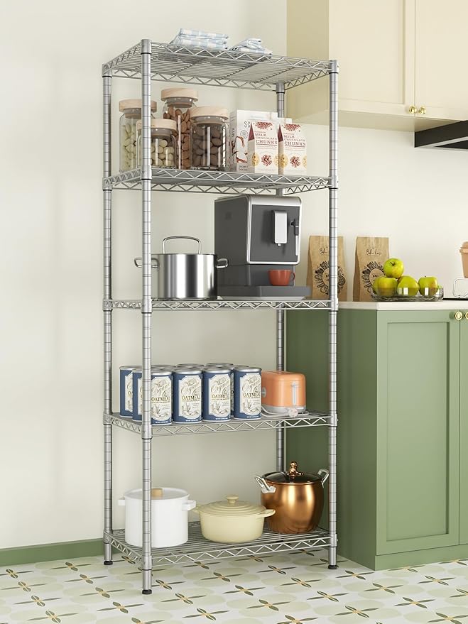 SINGAYE 5 Tier Storage Garage Shelving Units Heavy Duty Wire Shelves Pantry Metal for Pantry Closet Kitchen Laundry Bathroom Organizers Shelf Home Shorage Gray