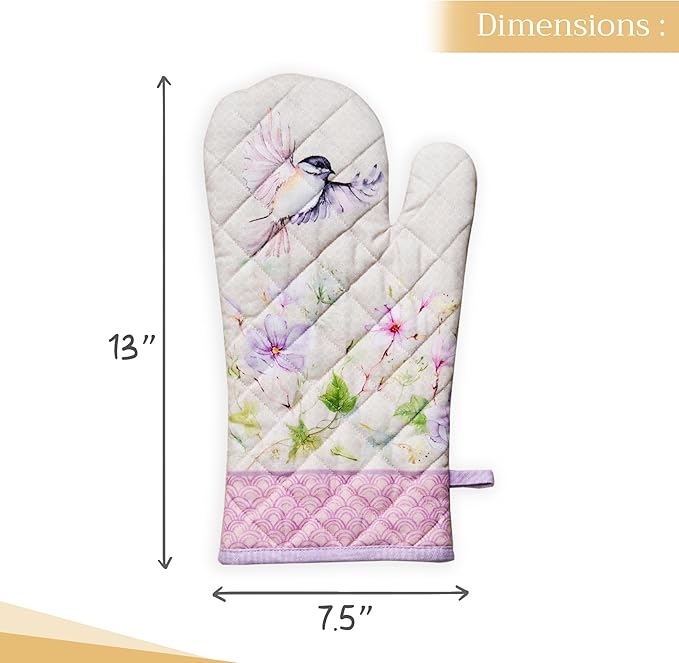 Maison d' Hermine Oven Gloves 100% Cotton Oven Mitt 7" x 13" with Loop Heat Resistant, BBQ, Cooking Gloves, Baking, Grilling, Kitchen, Handling Hot Pans Spring/Summer (Pack of 1, Magnolia Mornings)