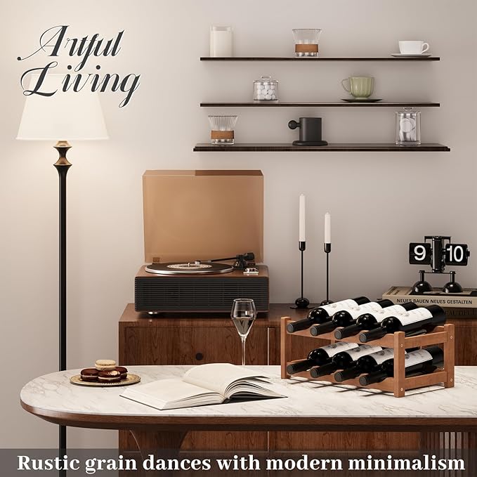 Wine Rack，Bamboo Wine Storage Cabinet Shelf，Countertop Wine Shelf- Freestanding Wine Holder for Kitchen & Pantry (Brown, 2-Tier)