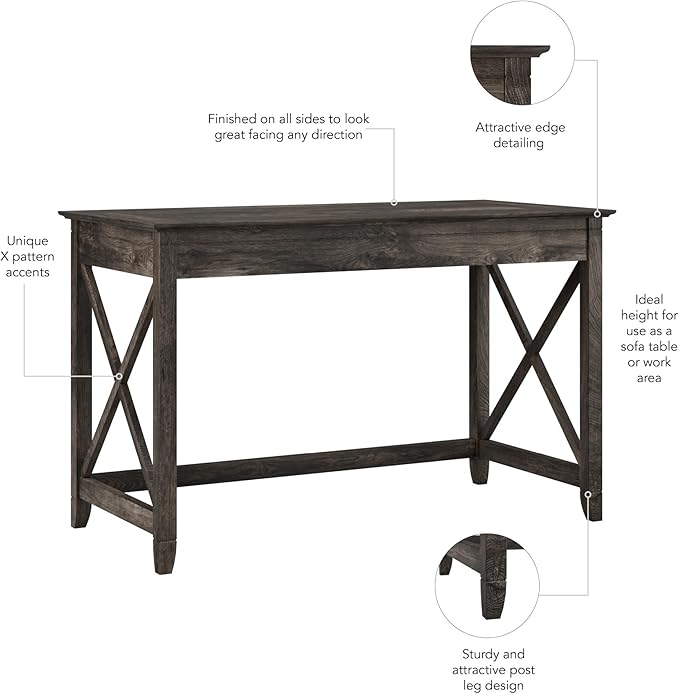 Bush Furniture Key West 48W Writing Desk in Dark Gray Hickory