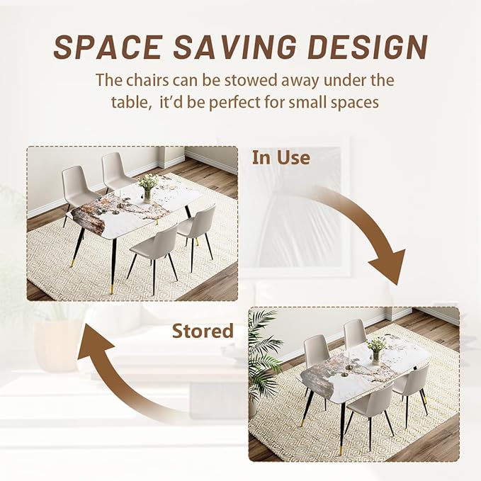 Modern Dining Table Set for 4, 62'' Sintered Stone Dining Table with 4 Chairs, Easy to Assemble