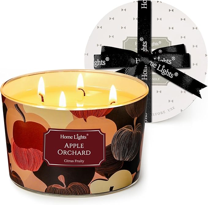 HomeLights Soy Wax Candles for Home Scented, 4-Wick Candles in Apple Orchard Scented, Aromatherapy Candles Gift for Parties, Relaxing, Eclectic Mixed Styles, 18oz