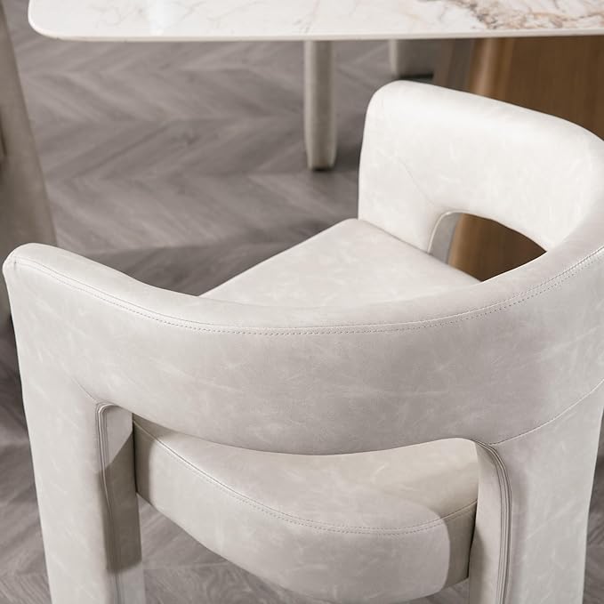 Set of 4 Modern PU Leather Upholstered Dining Chairs with Open-Back, Cute Barrel Side Chairs Kitchen Armchair Accent Chairs for Dining Room Bedroom, Grey