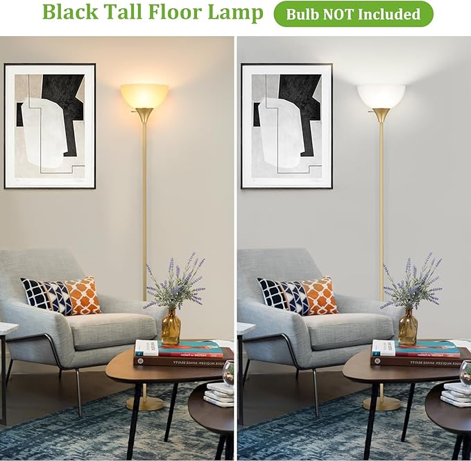 Floor Lamp, LED Standing Lamps with White Plastic Shade, Corner Floor Lights for Living Room Bedroom, Rotary Switch, Bulb not Included, Gold