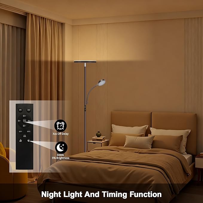 Floor Lamps for Living Room,42W Super Bright LED Floor Lamp,2-in-1 Dimmable Standing Lamp with Reading Light,69'' Tall Lamp with Remote & Touch Control, Modern Floor Lamp for Bedroom,Office