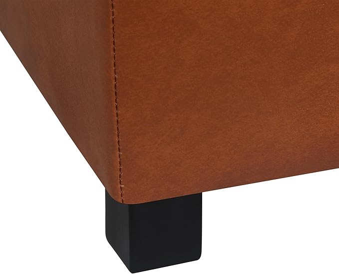 Joveco 24" Leather Storage Ottoman Bench, Rectangle Foot Rest Stool for Living Room, Bedroom, Entryway, Cognac Brown