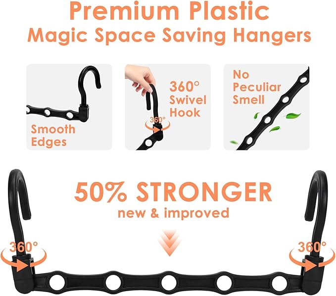 College Dorm Room Essentials, Closet Organizers and Storage, Magic Hangers Space Saving with 5 Holes for Wardrobe, Premium Smart Plastic Clothes Hanger, Organization Home Apartment Essentials, 24 Pack