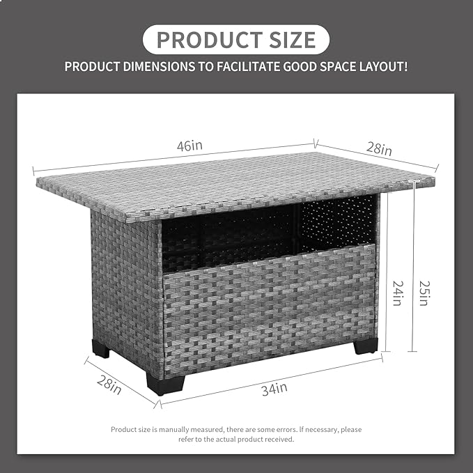 Outside Patio Table 46 Inches Outdoor Coffee Table with Storage Outdoor Dining Table, Grey