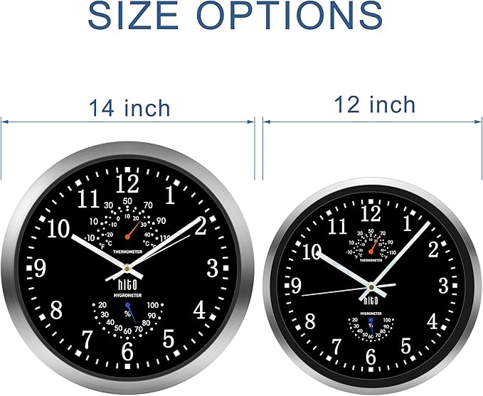 HITO 14 Inch Silent Wall Clock Battery Operated, Large Wall Clock for Living Room Decor, Office, Classroom, Bedroom