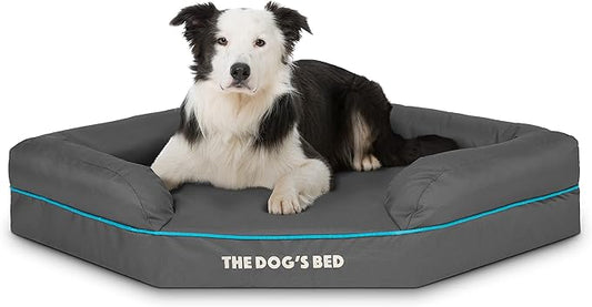 The Dog’s Bed Medium Support Memory Foam Waterproof Corner Dog Bed, Large, Grey & Blue Trim, Eases Pet Arthritis & Hip Dysplasia Pain, Therapeutic & Supportive, Washable Oxford Fabric Cover