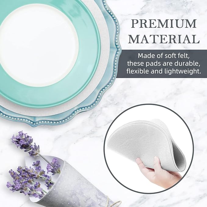 96 Pack Felt Plate Dividers Protectors, Thick Felt Round Plate Separators Pads China Dish Storage Protectors Pads with 3 Sizes for Packing Stacking Porcelain Cookware, White