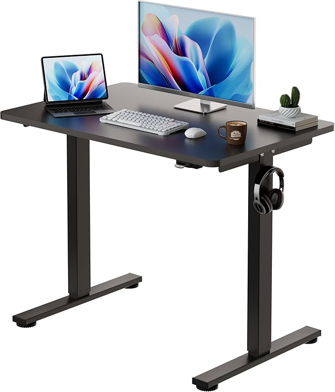 Okin Small Electric Standing Desk, 40" x 24" Whole Piece Height Adjustable Black Sit to Stand Desk Computer Workstation for Home Office