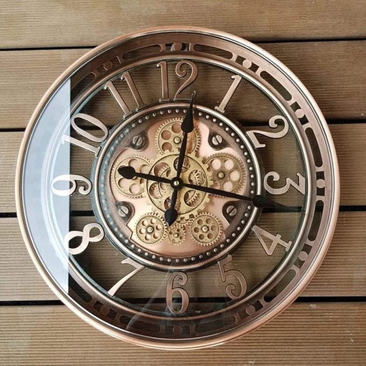 INFINITY TIME 21 Inch Moving Gears Wall Clock,Large Metal Wall Clock for Modern Farmhouse Living Room Decor,Copper Arabic Numeral,House Warming Gifts New Home