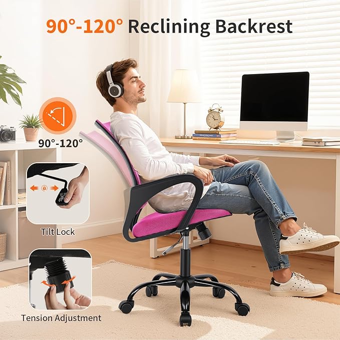 BestOffice Office Chair Ergonomic Cheap Desk Chair Mesh Computer Chair Lumbar Support Modern Executive Adjustable Stool Rolling Swivel Chair for Back Pain (Pink)