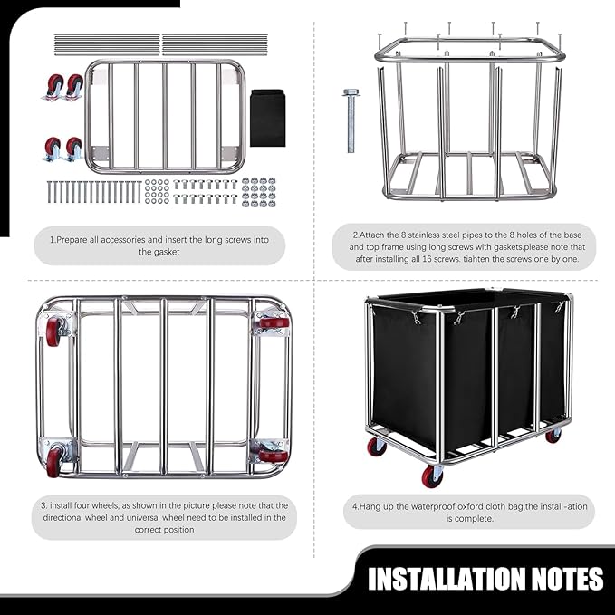 Commercial Laundry Cart on Wheels, 11.35 Bushels Large Roller with Removable Waterproof Canvas Lined Basket, Heavy Duty Stainless Steel for Hotels and Hospitals