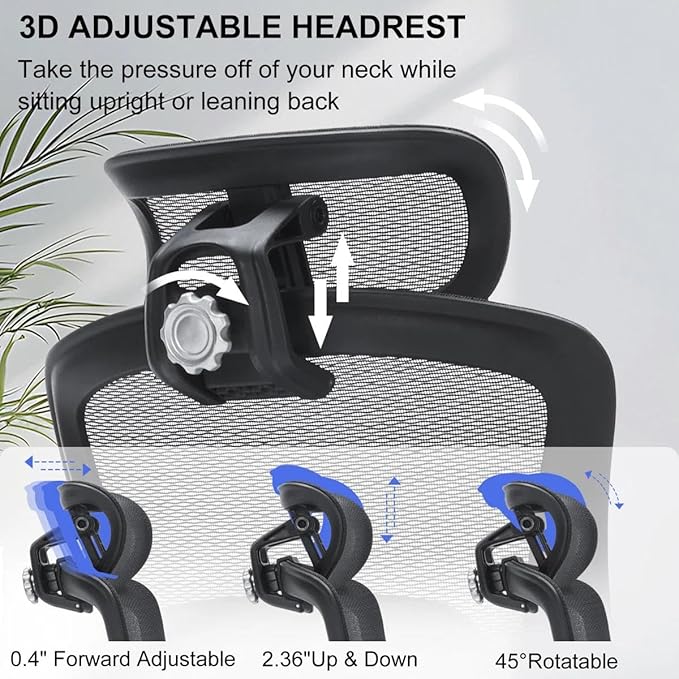 Ergonomic Office Chair:PU Leather Executive Office Computer Desk Chair with High Back Mesh and Adjustable Lumbar Support Rolling Work Swivel Task Chairs Home Meeting Computer Gaming Desk Chair-500Lbs