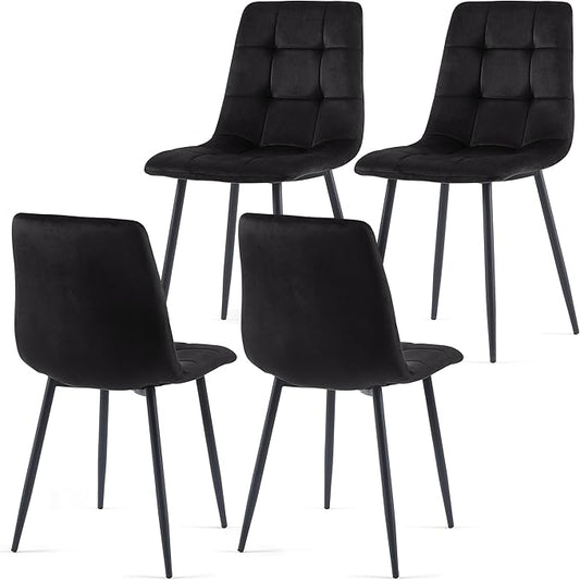 NORDICANA Black Dining Chairs Set of 4, Modern Kitchen & Dining Room Chairs for 4, Upholstered Velvet Cushion Seat and Metal Legs (4 Black Chairs)