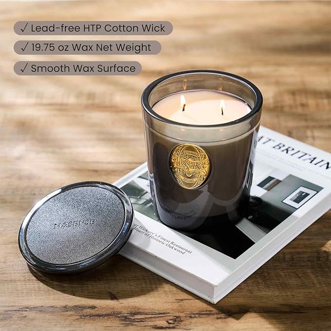M&SENSE Large Two-Wick Soy Candle | Crisp Chill & Black | 19.8 oz, 120H Burn Time | Luxury Scented Candle for Him,for Relaxation, Gifting, Home Décor | Ideal for Bedroom, Office, Party Ambiance