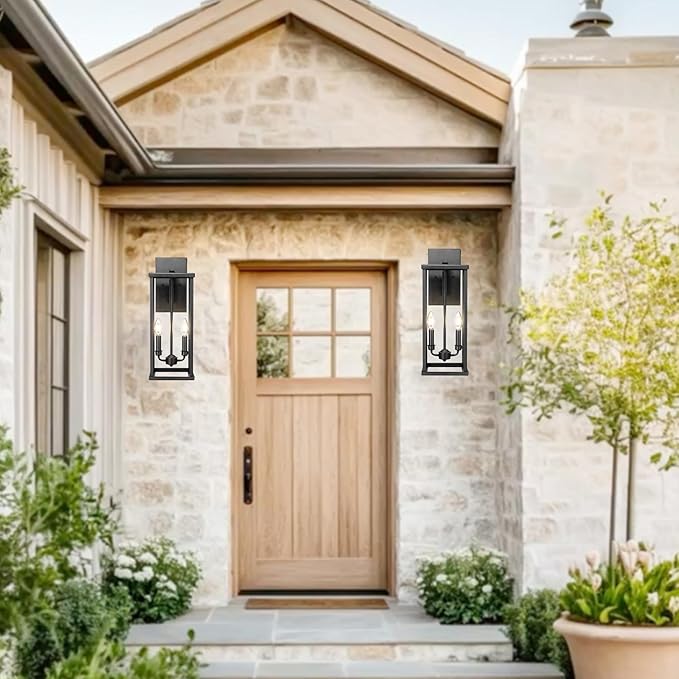 Bestshared Outdoor Wall Sconce Lights, 20 Inch Tall Exterior Wall Lighting Fixtures with Clear Glass, Anti-Rust Modern Black Outside Lantern Lamp for House Front Porch Patio (Black, 20"-1 Pack)