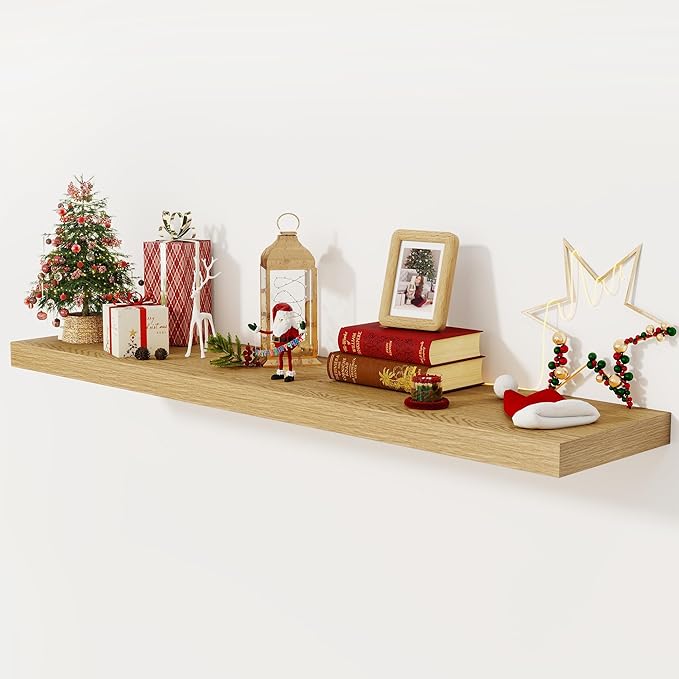 Fun Memories 55 Inch Floating Shelves, 12 Inch Deep Floating Shelf for Wall, 55 x 12 Large Floating Shelves for Fireplace Mantel, 2 Inch Thick Wall Shelf for Living Room, Bedroom, Oak Color, 1 Pack