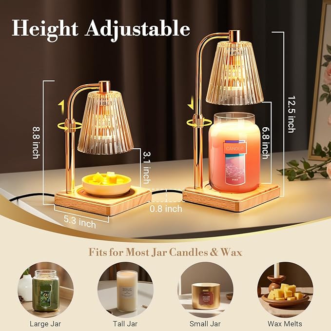 Marycele Candle Warmer Lamp with Timer for Yankee Candles, Adjustable Height Wax Melt Warmer, Birthday Gifts for Mom Women Sister, Vintage Amber Glass Lamp, Thanksgiving Decorations for Home Decor