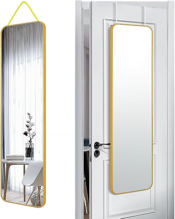 47x14 Mirror Full Body Length Door Hanging/Rope Hang/Wall Mounted Metal Frame Rectangle Mirrors for Bedroom Bathroom Dressing Living Room 47 inch Gold