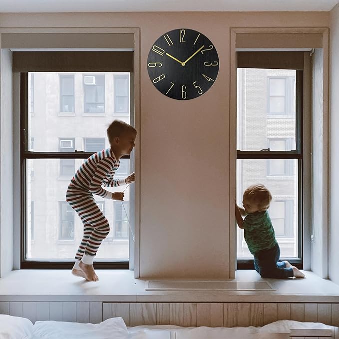 Wall Clock, Silent Clock, Wall Clocks Battery Operated， 12 inch Modern Wall Clock, Suitable for Offices, Living Rooms, Kitchens, Homes, Schools (Black Without Second Hand)