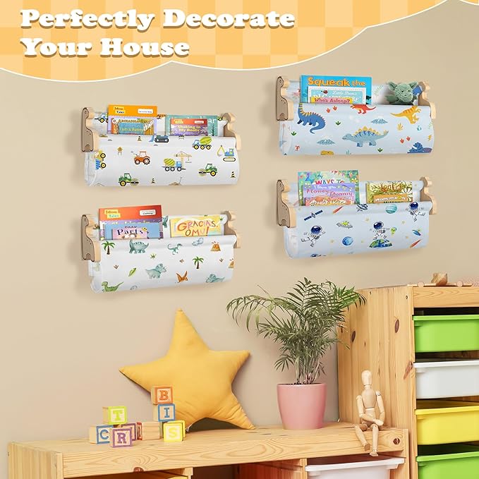 Floating Book Shelves for Wall Set of 4 Wood Nursery Bookshelves for Kids Room 16.9 Inch Kids Bookshelf for Books Toys and Decor,Wall Mounted Storage for Baby Boys Girls Bedroom Living Room