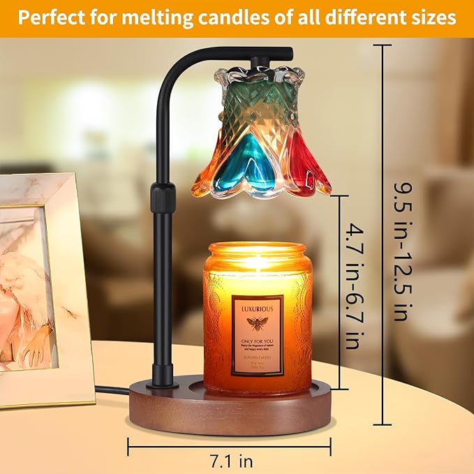 Colorful Glass Candle Warmer Lamp Electric Candle Warmer Melter, Dimmable, Wax Melt Warmer for Jar Scented Candles Mothers Day Birthday Gifts for Women Mom Grandma Daughter, Home Offices Decor
