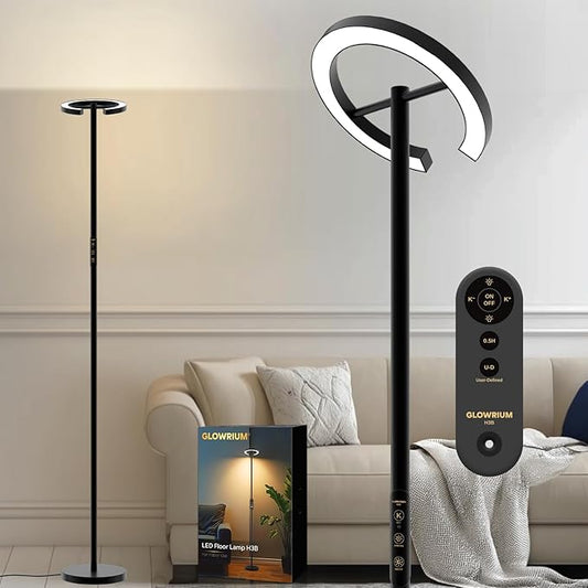 Floor Lamps for Living Room, 24W LED Floor Lamp with Remote, 70.8" Tall Standing Reading Lamp, 7-Level Brightness 4 Color Temps, Rotatable Modern Corner Lamp with Timer for Bedroom Home Office, Black