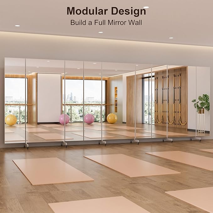 brisafe Full Length Mirror with 360° Wheels, 79"x71" Foldable Floor Mirror with Nano-Tech Shatterproof Film - Ultra-Large Mobile Mirror for Home Gym, Dance Studio & Commercial Spaces (Black)