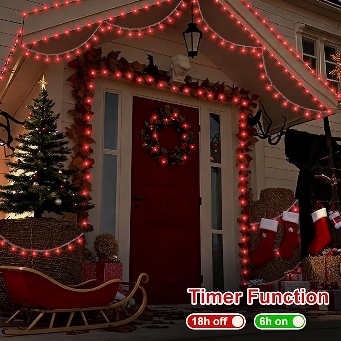 QITONG 165ft 500 LED Red Christmas Lights, Clear Wire Outdoor String Lights Plug in, 8 Modes Twinkle Xmas Light Indoor