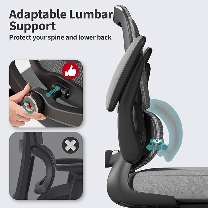 TRALT Office Chair - Ergonomic Desk Chair with Adjustable Lumbar Support, Mesh Computer Chair, Executive Chair for Home Office Comfortable Lumbar Support (Fog Gray)