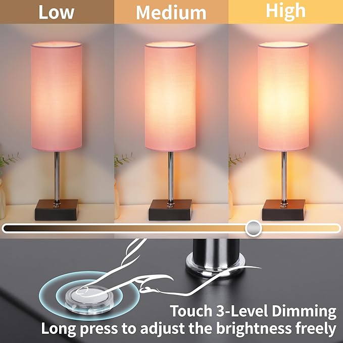 AVV Cordless Table Lamp with Dimmable, Rechargeable 3 Modes Battery Powered Bedside Lamp, Battery Operated Lamps for Night Stand, Touch Lamp for Bedroom, Living Room, Reading Room, 15 Inch Pink