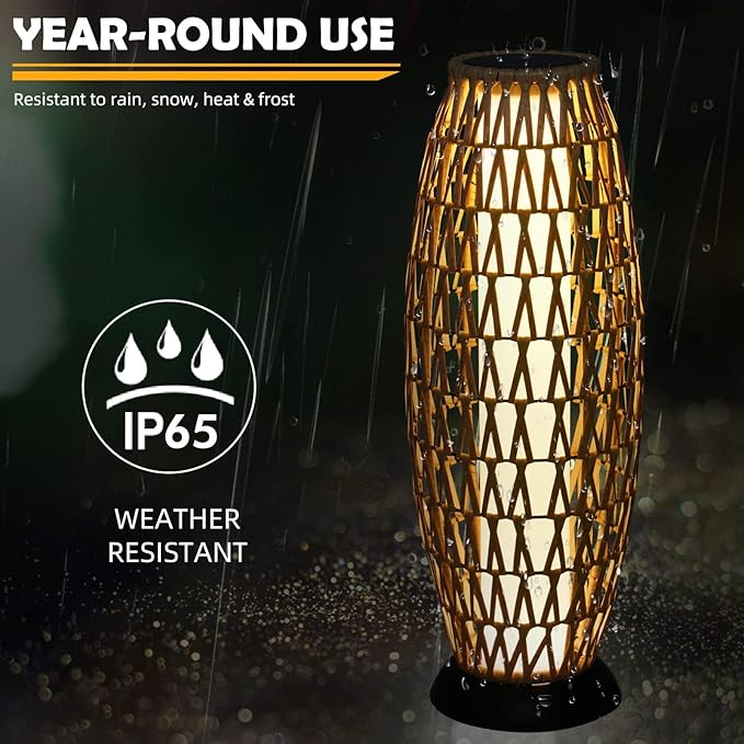 Solar Yard 2-Pack 29" Outdoor Solar-Powered Woven Wicker Boho Lantern Floor Lamp, Decoration for Deck Garden, Pathway, Oslo Natural